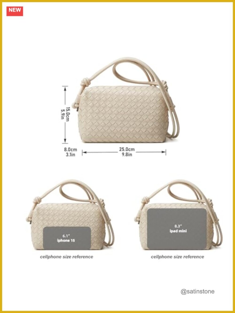 Woven Vegan Leather Crossbody Bag - Compact Minimalist Handbag for Daily Wear - Picture 7 of 7